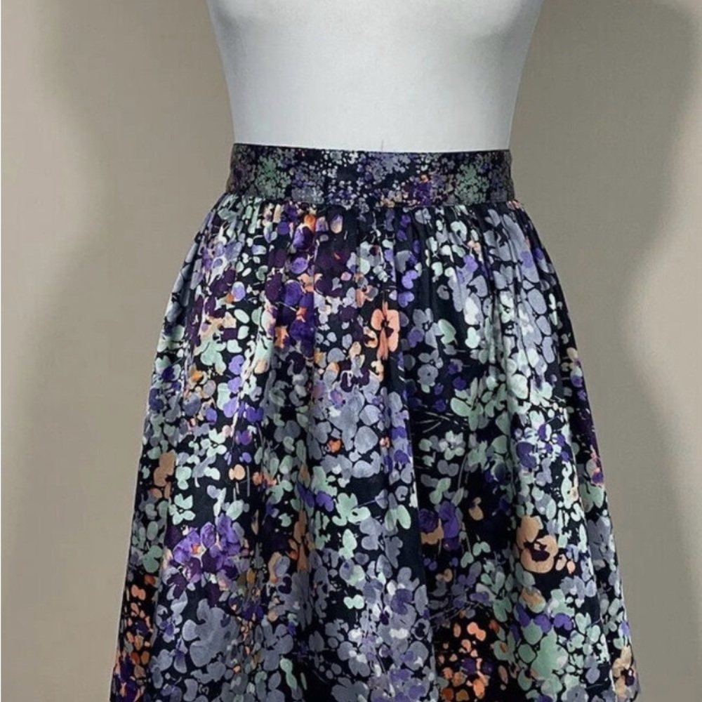 H&M Purple Floral Silk Embellished A-Line Skirt Cocktail